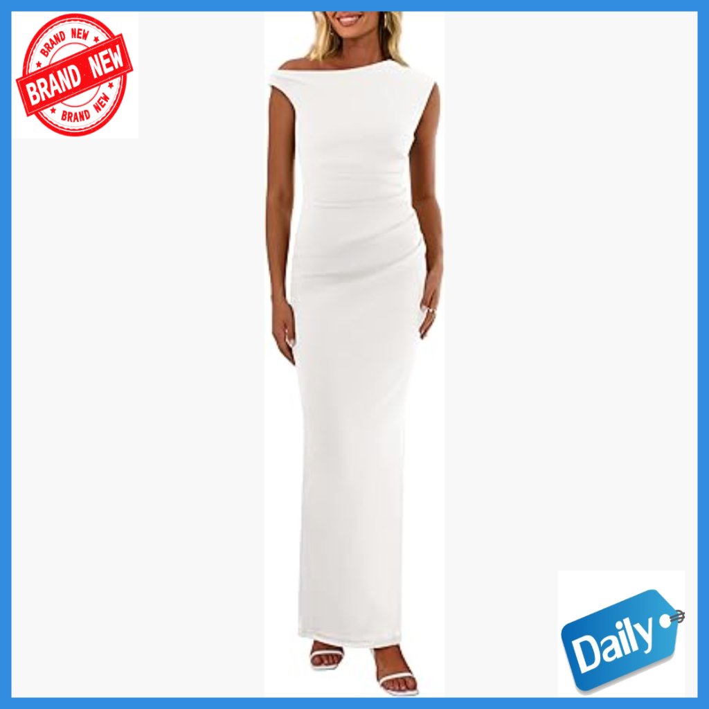 One Shoulder Bodycon Maxi Dress, Mesh Ruched Formal Wedding Guest Cocktail